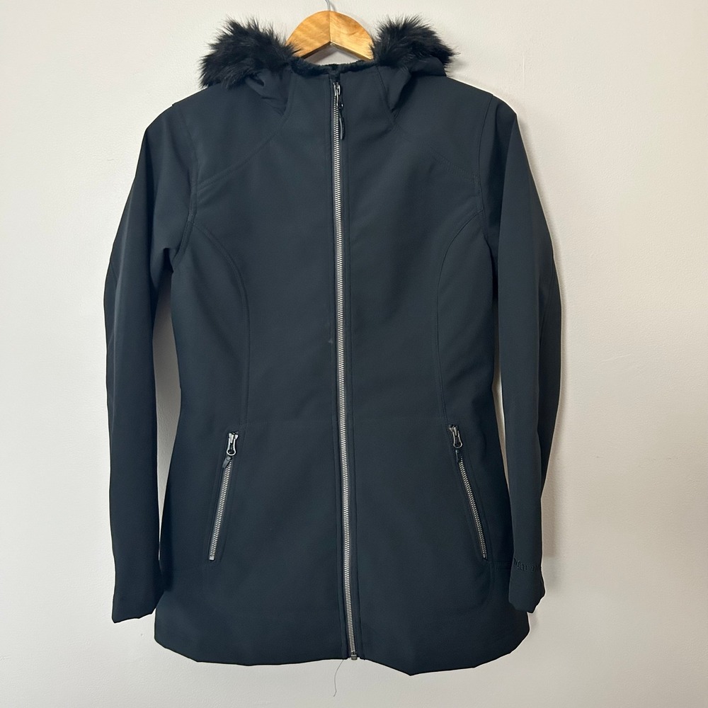 Marmot Softshell Jacket Womens Medium Black Faux Fur Lined Hooded Full Zip